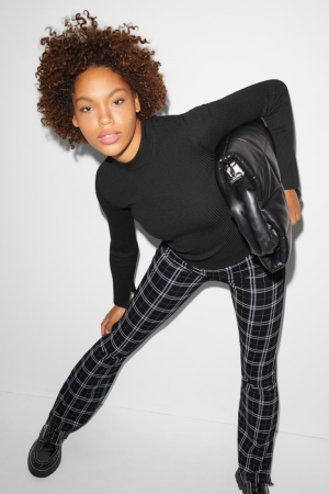 Pantalons C&A Clockhouse Jersey Flared Check Femme Noir Grise | XW6240518