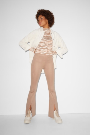 Pantalons C&A Clockhouse Jersey Flared Femme Marron Clair | CQ9316725