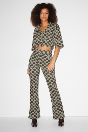 Pantalons C&A Clockhouse Jersey Flared Floral Femme Marron | KB3782451