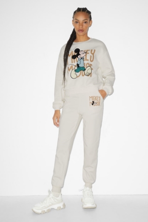 Pantalons C&A Clockhouse Joggers Mickey Mouse Femme Blanche | GN3267418