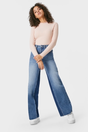 Pantalons C&A Clockhouse- Larges Leg High Taille Femme Bleu | QZ4967238
