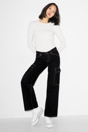 Pantalons C&A Clockhouse Larges Leg Low Taille Femme Noir | JR8692513