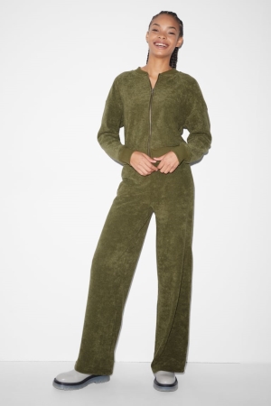 Pantalons C&A Clockhouse Terry Cloth Joggers Femme Kaki | BS7439058