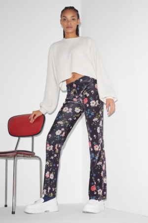 Pantalons C&A Clockhouse Velvet Leggings Floral Femme Bleu Foncé | VE3049126