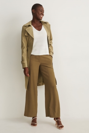 Pantalons C&A Cloth High Taille Larges Leg Lenzing™ Ecovero™ Femme Vert Foncé | YP2107853