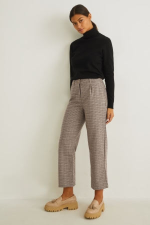 Pantalons C&A Cloth High Taille Regular Fit Recycled Check Femme Marron Clair | FX3691287