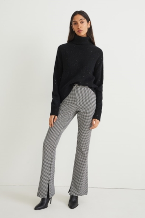 Pantalons C&A Cloth High Taille Tapered Fit Recycled Check Femme Noir Blanche | LW8521970