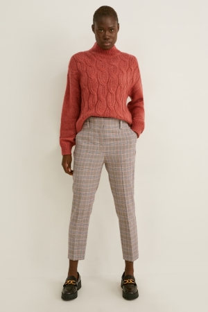 Pantalons C&A Cloth High Taille Tapered Fit Recycled Check Femme Multicolour Checked | UW9872651