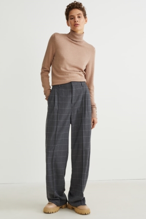 Pantalons C&A Cloth High-rise Taille Larges Leg Check Femme Grise Foncé | CV0276418