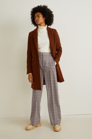Pantalons C&A Cloth High-rise Taille Larges Leg Check Femme Marron Clair | HQ6124580