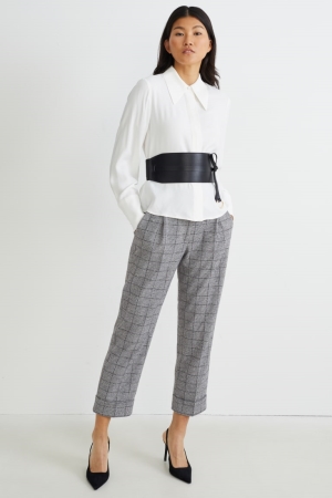 Pantalons C&A Cloth High-rise Taille Tapered Fit Check Femme Grise Noir | FG7509482
