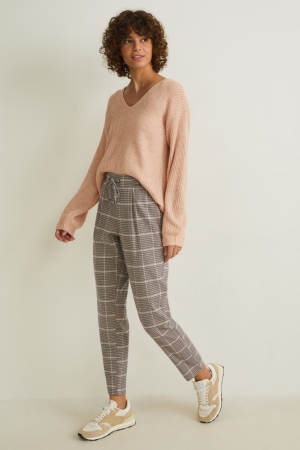 Pantalons C&A Cloth Mid-rise Taille Check Femme Beige | LX9536127