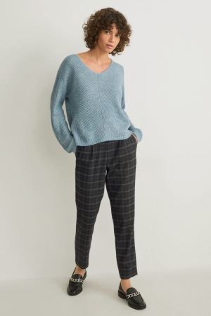Pantalons C&A Cloth Mid-rise Taille Check Femme Noir | MF8263045