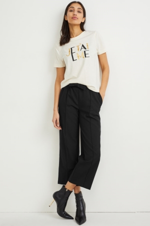 Pantalons C&A Cloth Mid-rise Taille Larges Leg Femme Noir | AB9048316