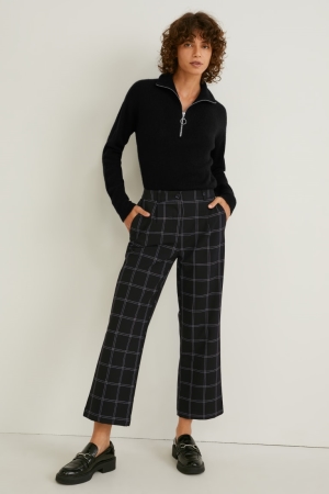Pantalons C&A Cloth Mid-rise Taille Larges Leg Check Femme Noir | JP6948513