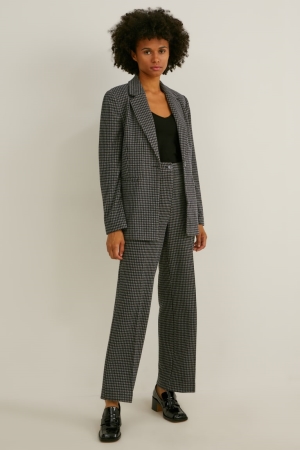Pantalons C&A Cloth Mid-rise Taille Larges Leg Check Femme Grise Foncé | OY7265039