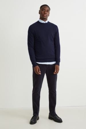 Pantalons C&A Corduroy Chinos Regular Fit Stretch Lycra® Homme Bleu Foncé | SD1968705