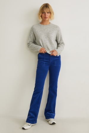 Pantalons C&A Corduroy High Taille Larges Flare Femme Bleu | EK8643915