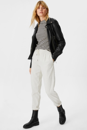 Pantalons C&A Corduroy Tapered Fit Femme Blanche | FP8426103