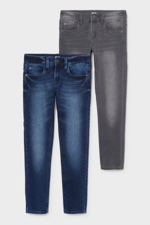 Pantalons C&A Extended Sizes Multipack Of 2 Slim Jog Denim Garcon Bleu Grise Foncé | XO7461283