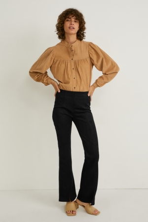 Pantalons C&A High Taille Flared Faux Daim Recycled Femme Noir | RI8456203