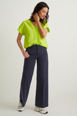 Pantalons C&A High Taille Larges Leg Femme Bleu Foncé | GN9423108