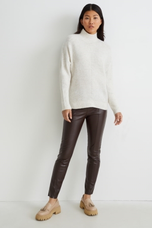 Pantalons C&A High Taille Mince Fit Faux Cuir Femme Marron Foncé | BF7514268