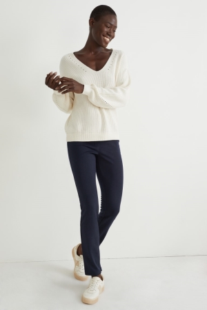 Pantalons C&A Jersey Droit Fit With Recycled Polyester Femme Bleu Foncé | RW7685930