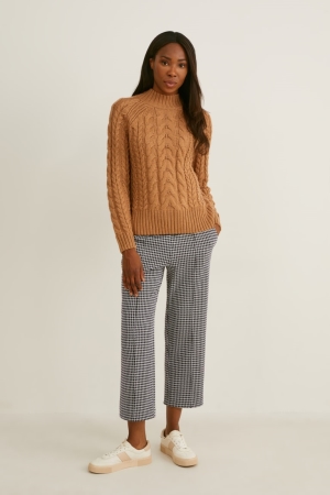 Pantalons C&A Jersey Larges Leg Check Femme Noir Blanche | IN8253160