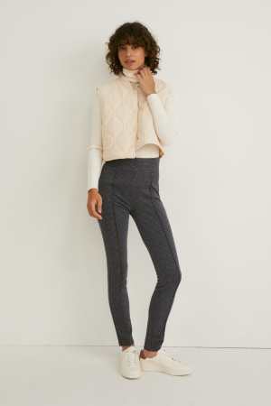 Pantalons C&A Jersey Mince Fit Check Femme Grise | GK0584639