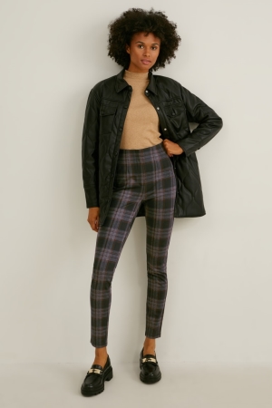 Pantalons C&A Jersey Mince Fit Recycled Check Femme Noir Grise | US2309784