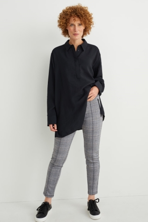 Pantalons C&A Jersey Slim Fit Check Femme Noir Blanche | EV8396024