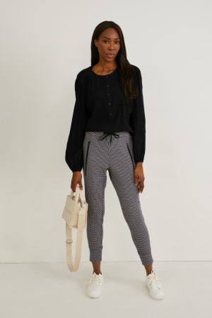 Pantalons C&A Joggers Check Femme Noir Blanche | NZ0231859