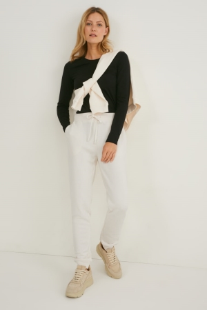 Pantalons C&A Joggers Organic Coton Femme Blanche | IN5431028