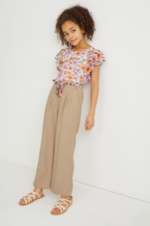 Pantalons C&A Larges Leg With Tencel™ Lyocell Fibres Fille Beige | FQ6149072