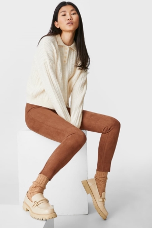 Pantalons C&A Leggings Faux Daim Femme Havanna | YJ3214076