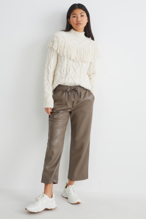 Pantalons C&A Mid-rise Taille Larges Leg Faux Cuir Femme Marron Foncé | WU6452913
