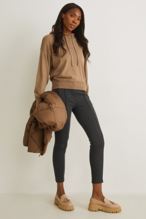 Pantalons C&A Mid-rise Taille Slim Fit Check Femme Grise Foncé | VK7295013
