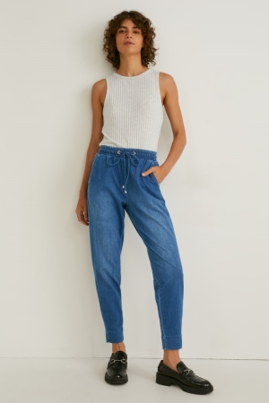 Pantalons C&A Mid-rise Taille Tapered Fit Femme Bleu | LF8621709