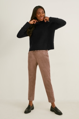 Pantalons C&A Mid-rise Taille Tapered Fit Faux Daim Femme Marron Clair | VK5683149