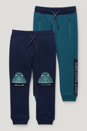 Pantalons C&A Multipack Of 2 Dinosaur Joggers Garcon Bleu Foncé | QB9632857
