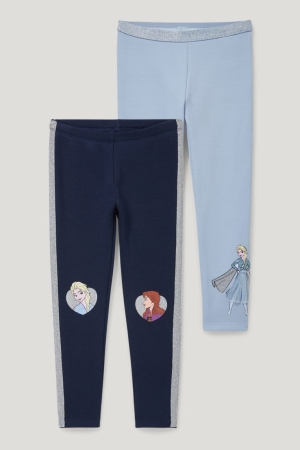 Pantalons C&A Multipack Of 2 Frozen Thermal Leggings Fille Bleu Foncé | UM1674083