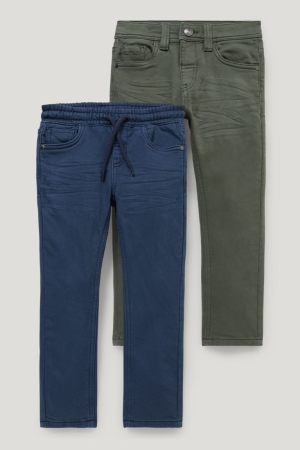 Pantalons C&A Multipack Of 2 Thermal Slim Fit Garcon Bleu Vert Foncé | LR8531674