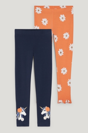 Pantalons C&A Multipack Of 2 Unicorn Leggings Floral Fille Bleu Foncé | KQ1953267