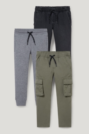 Pantalons C&A Multipack Of 3, Cargo And Joggers Garcon Noir Grise | PT8371260