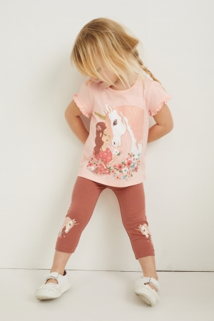 Pantalons C&A Multipack Of 3 Unicorn Leggings Fille Rose | UK8203459