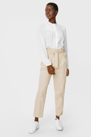 Pantalons C&A Paper Bag Tapered Fit Femme Creme | HX2430765