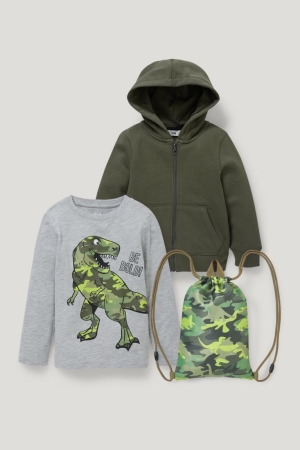 Pantalons C&A Set Zip-through With Hood, Long Sleeve And Gym Bag Garcon Vert Foncé | NH6039147