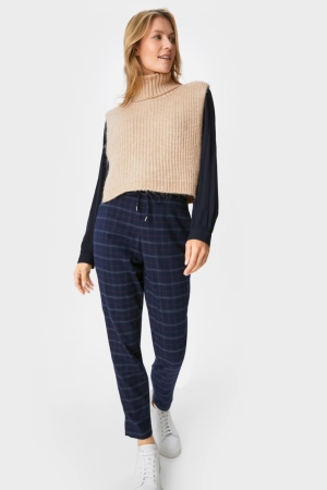 Pantalons C&A Tapered Fit Check Femme Bleu | ZL6145239