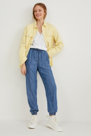 Pantalons C&A Tapered Tencel™ Femme Bleu | UV2839605